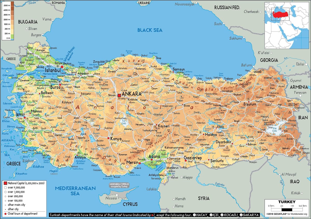kaart van Turkije fysieke