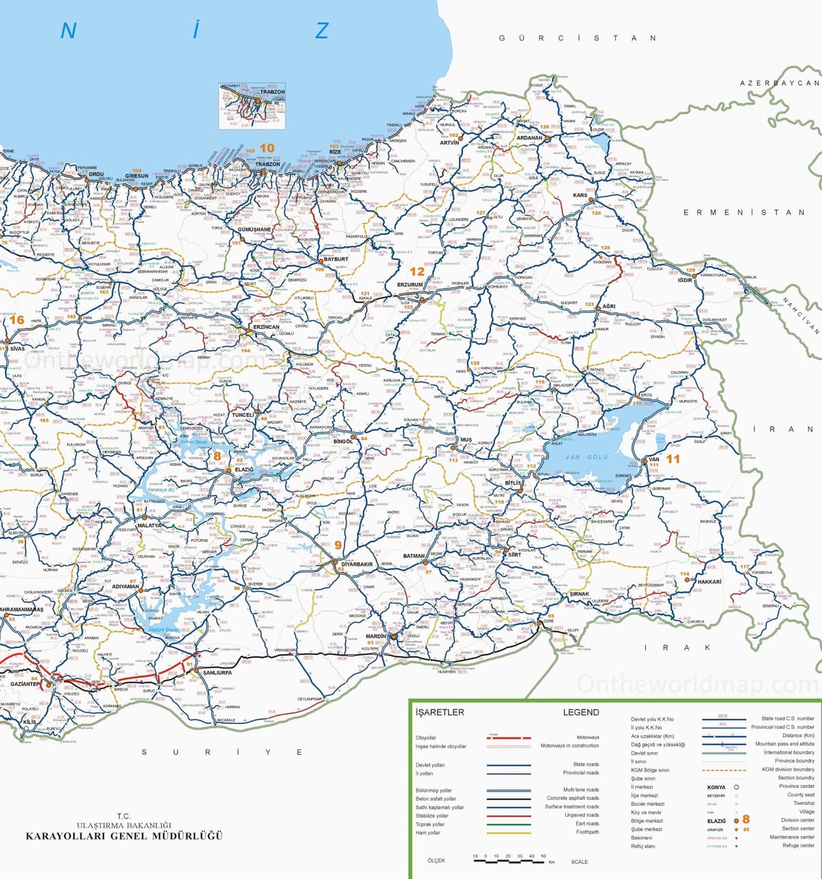 gedetailleerde kaart van zuid-Turkije