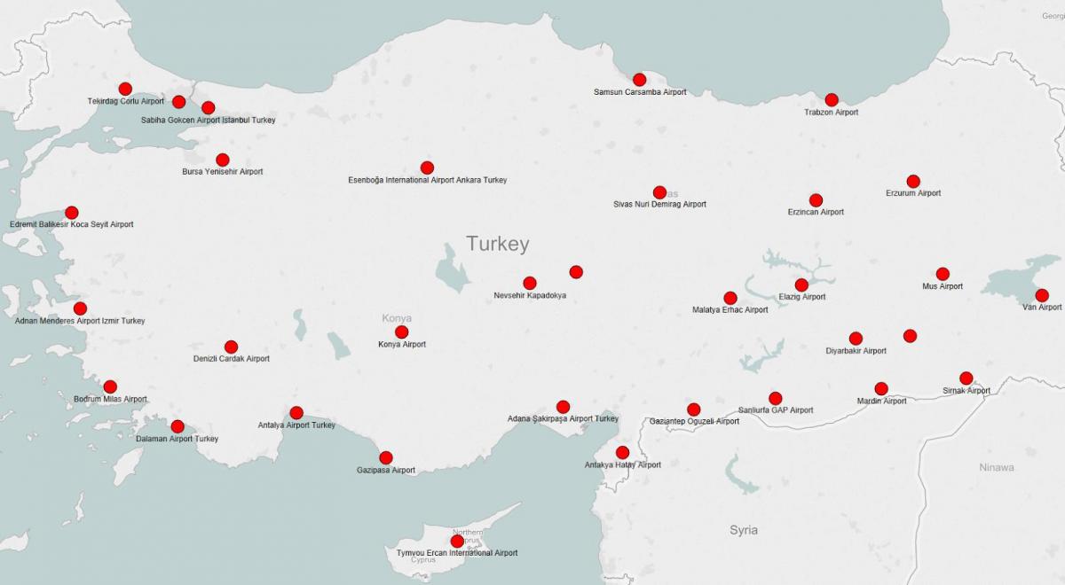 kaart van Turkije zien luchthavens