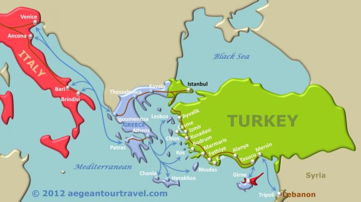kaart van Turkije ferry