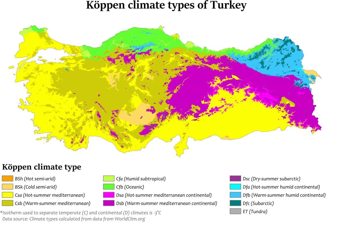 kaart van Turkije klimaat