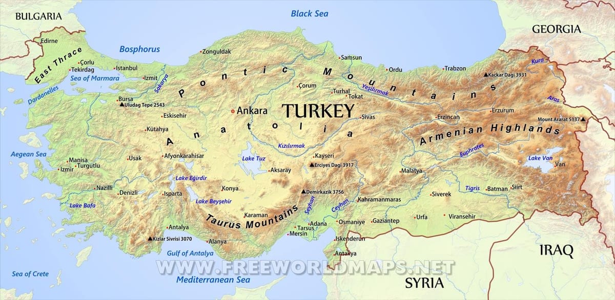 kaart van Turkije berg