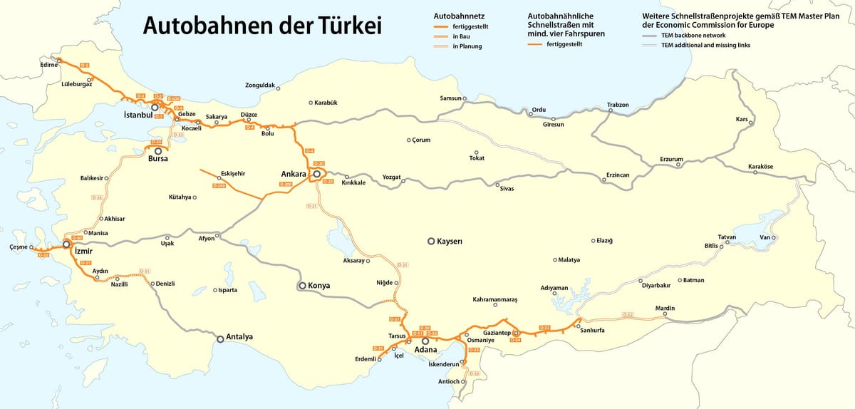 kaart van Turkije snelweg