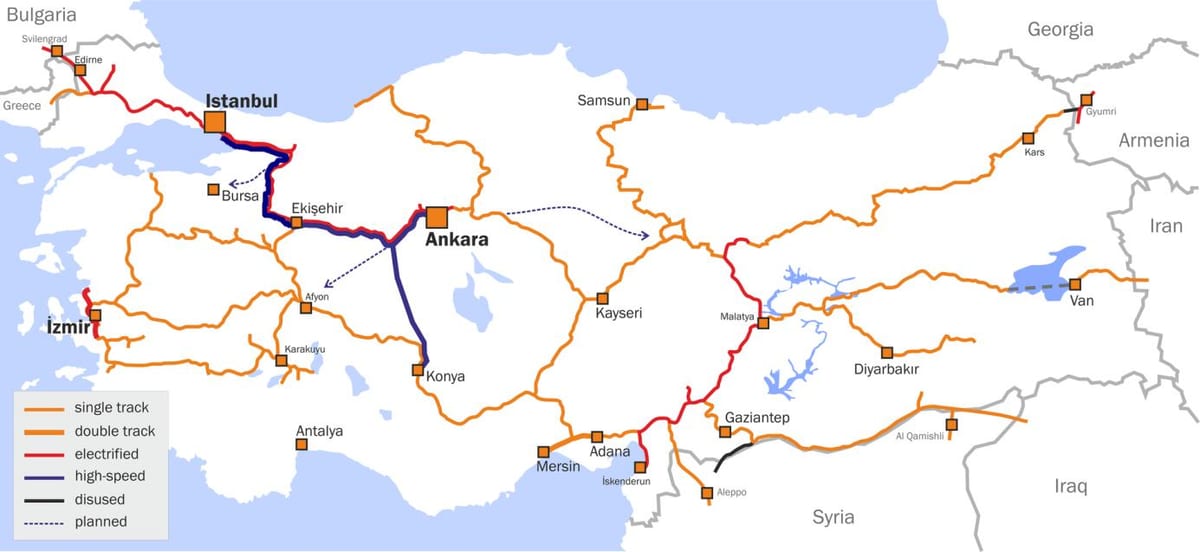 kaart Turkije trein