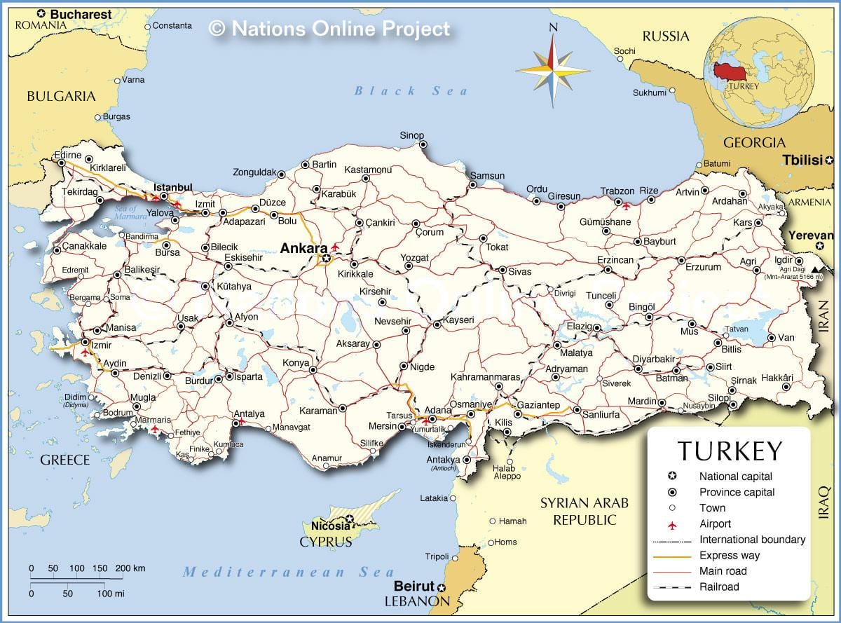 kaart van Turkije zee
