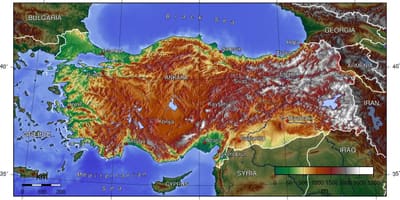Kaart van Turkije hoogte
