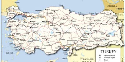 Kaart van Turkije zee
